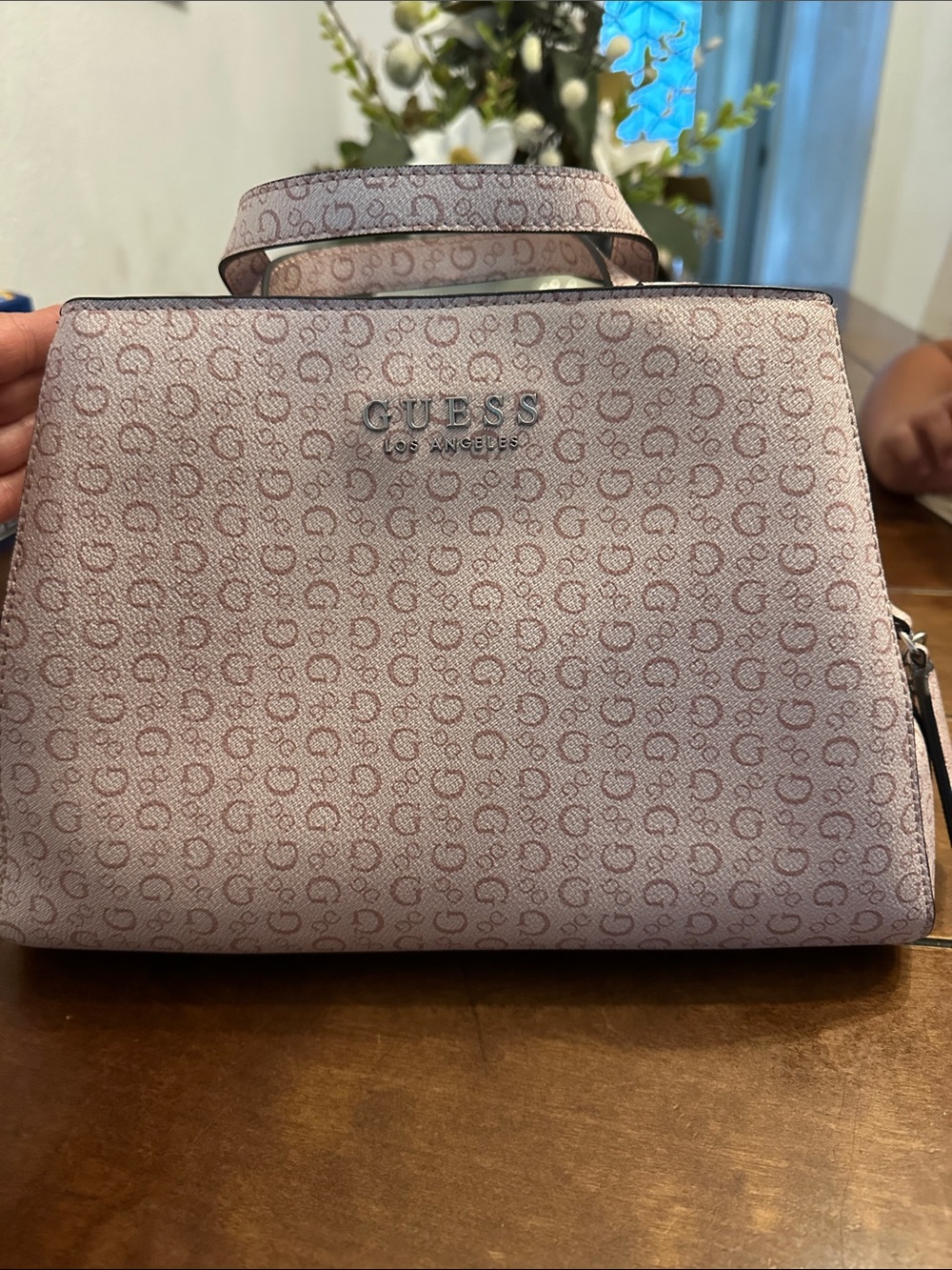 GUESS Pink Logo-Print Top-Handle Satchel
